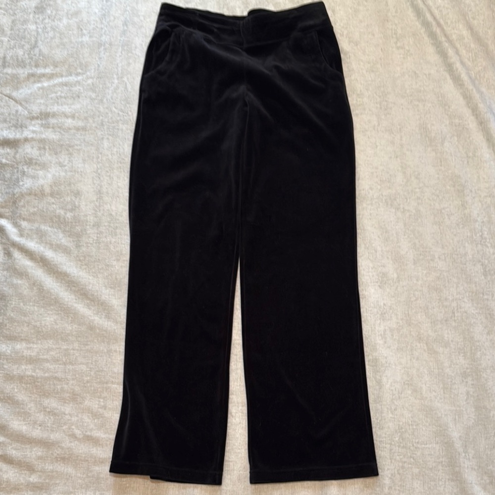 Neiman Marcus Black Wide Leg Velour Pants Sz M w/ pockets